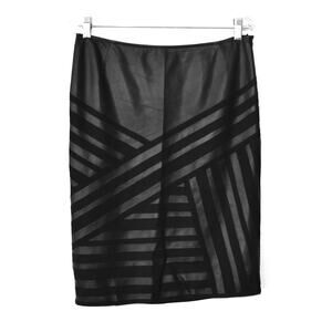 B0 Auth LAFAYETTE 148 NEW YORK Black Striped Leather Pencil Skirt Size 6 $598